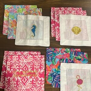 Lilly Pulitzer Tropical Cocktail Napkins Set – Embroidered Flamingo & Shell